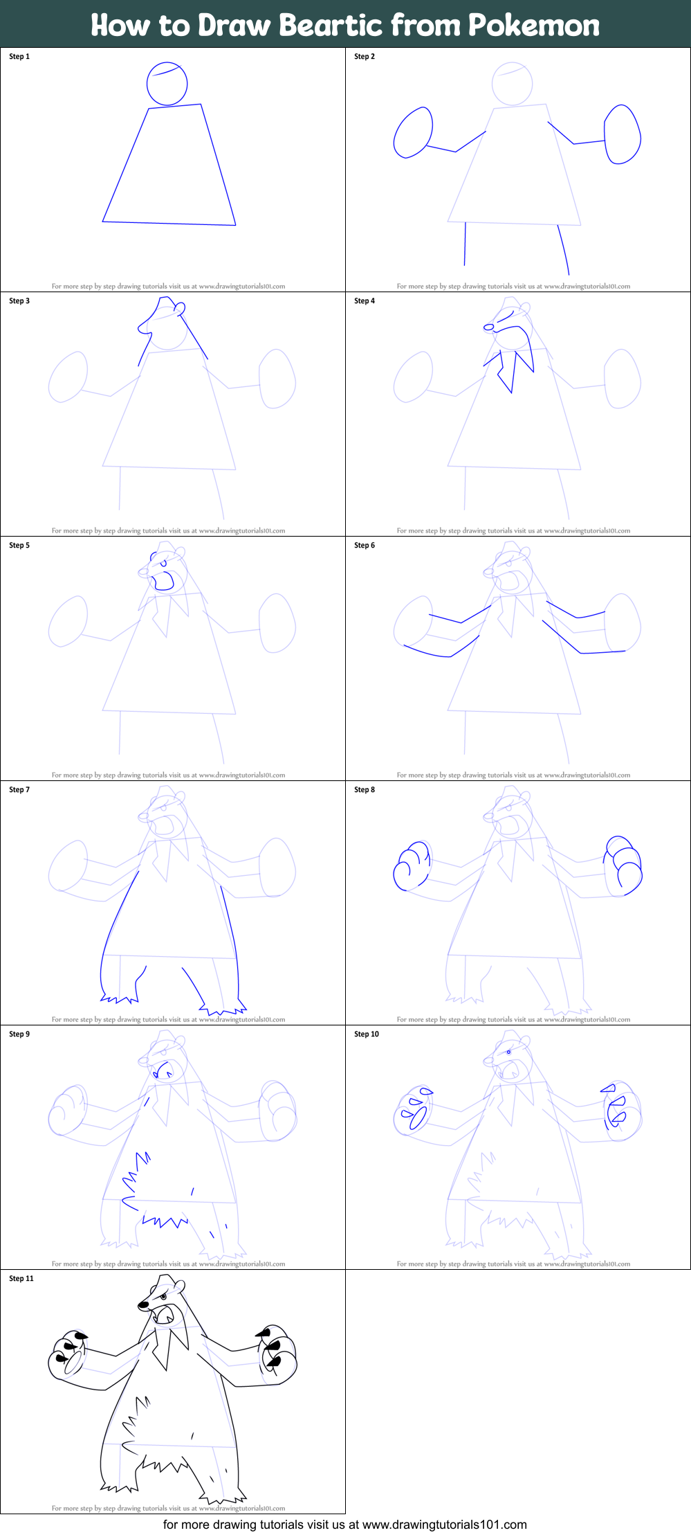 How to Draw Beartic from Pokemon Printable Step by Step