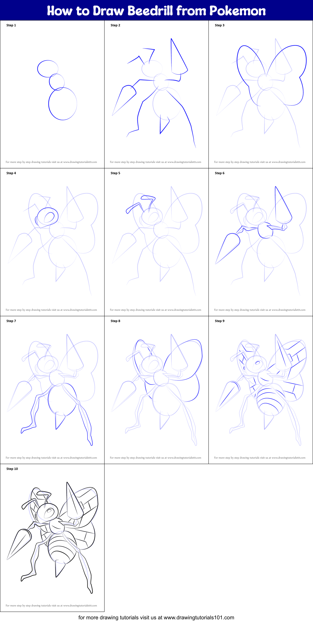 How to Draw Beedrill from Pokemon Printable Step by Step