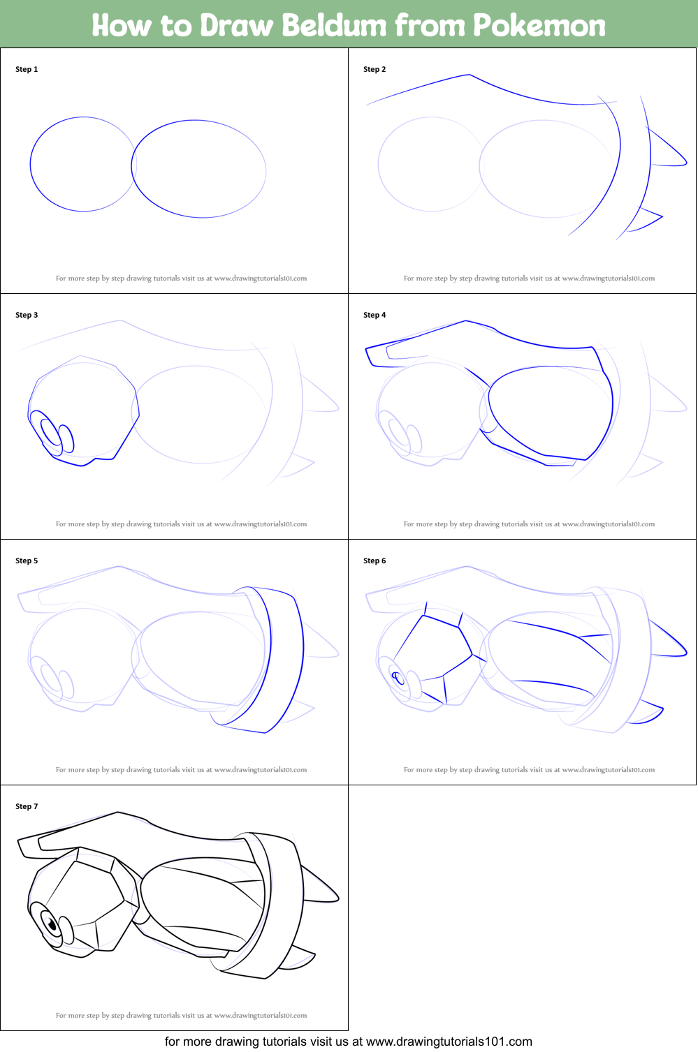 How to Draw Beldum from Pokemon Printable Step by Step