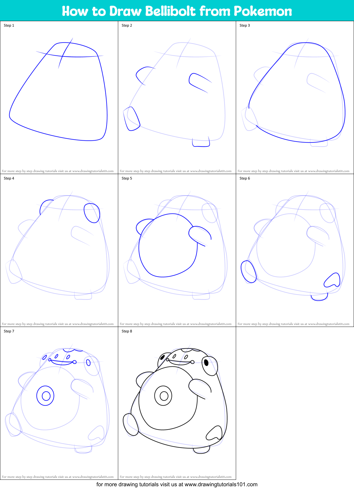 How to Draw Bellibolt from Pokemon Printable Step by Step