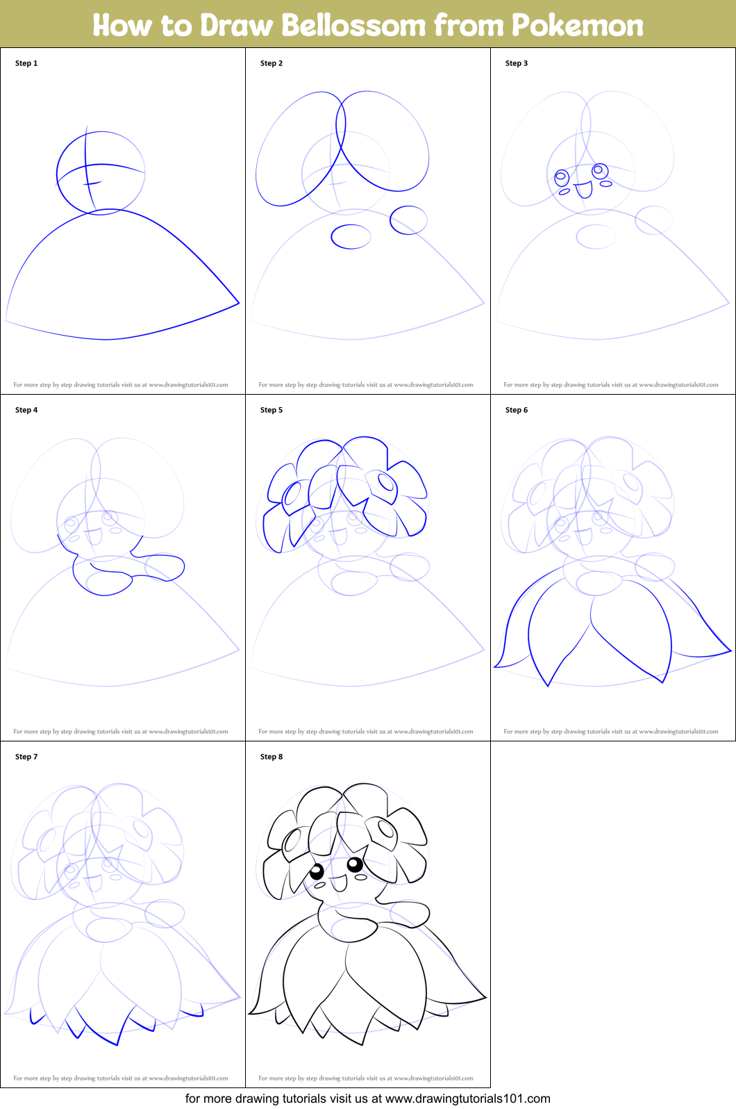 How to Draw Bellossom from Pokemon Printable Step by Step