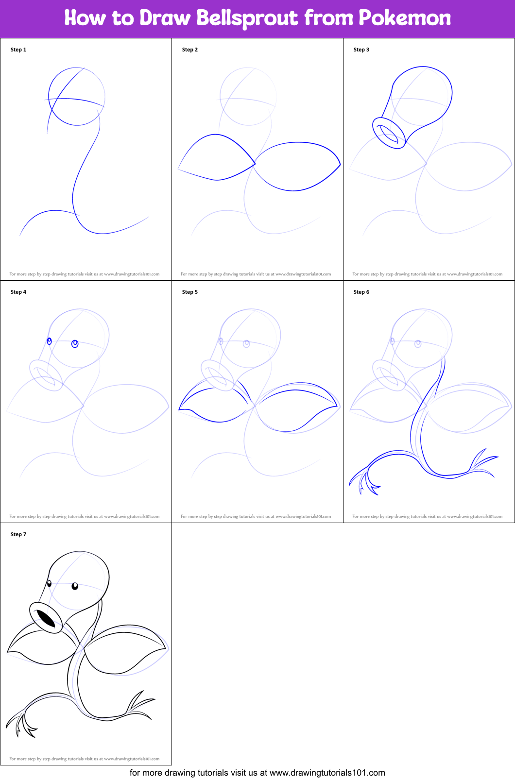 How to Draw Bellsprout from Pokemon Printable Step by Step