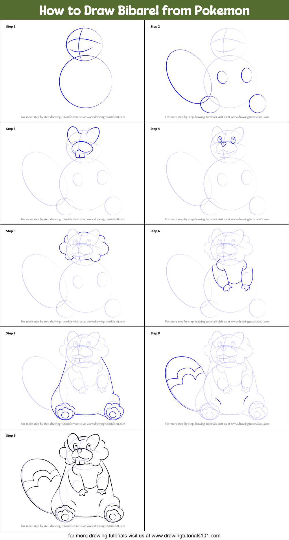 How to Draw Bibarel from Pokemon printable step by step drawing sheet