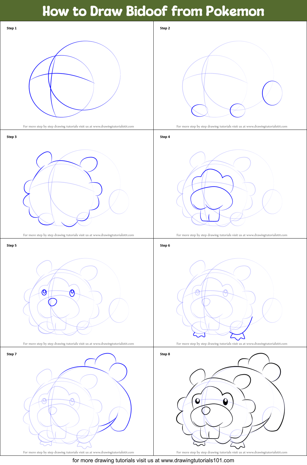 How to Draw Bidoof from Pokemon Printable Step by Step