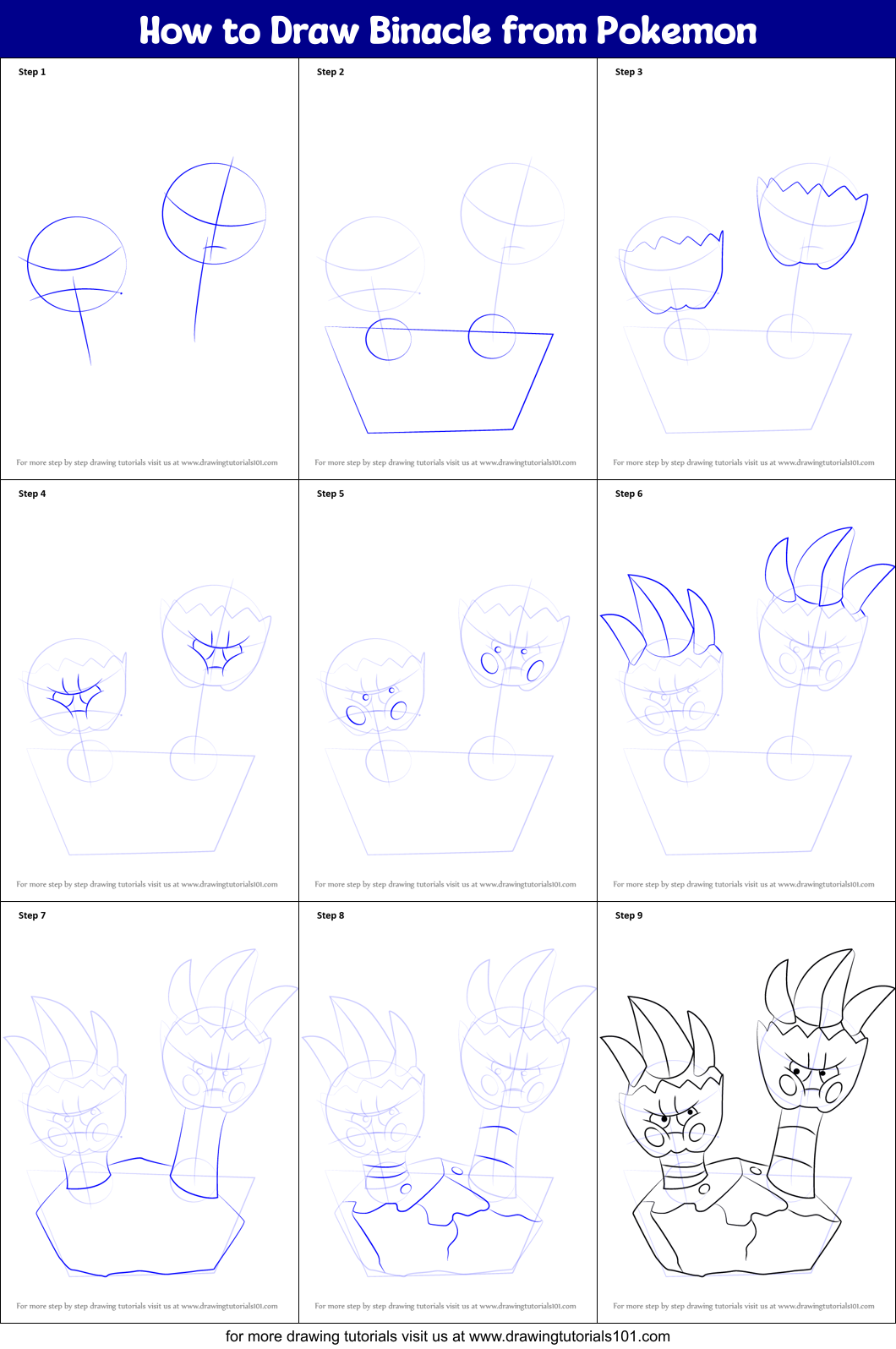 How to Draw Binacle from Pokemon Printable Step by Step