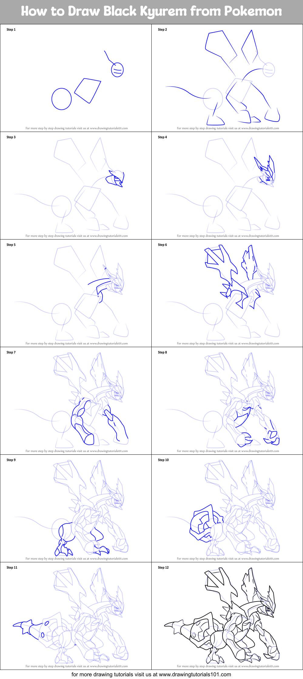 How to Draw Black Kyurem from Pokemon Printable Step by Step