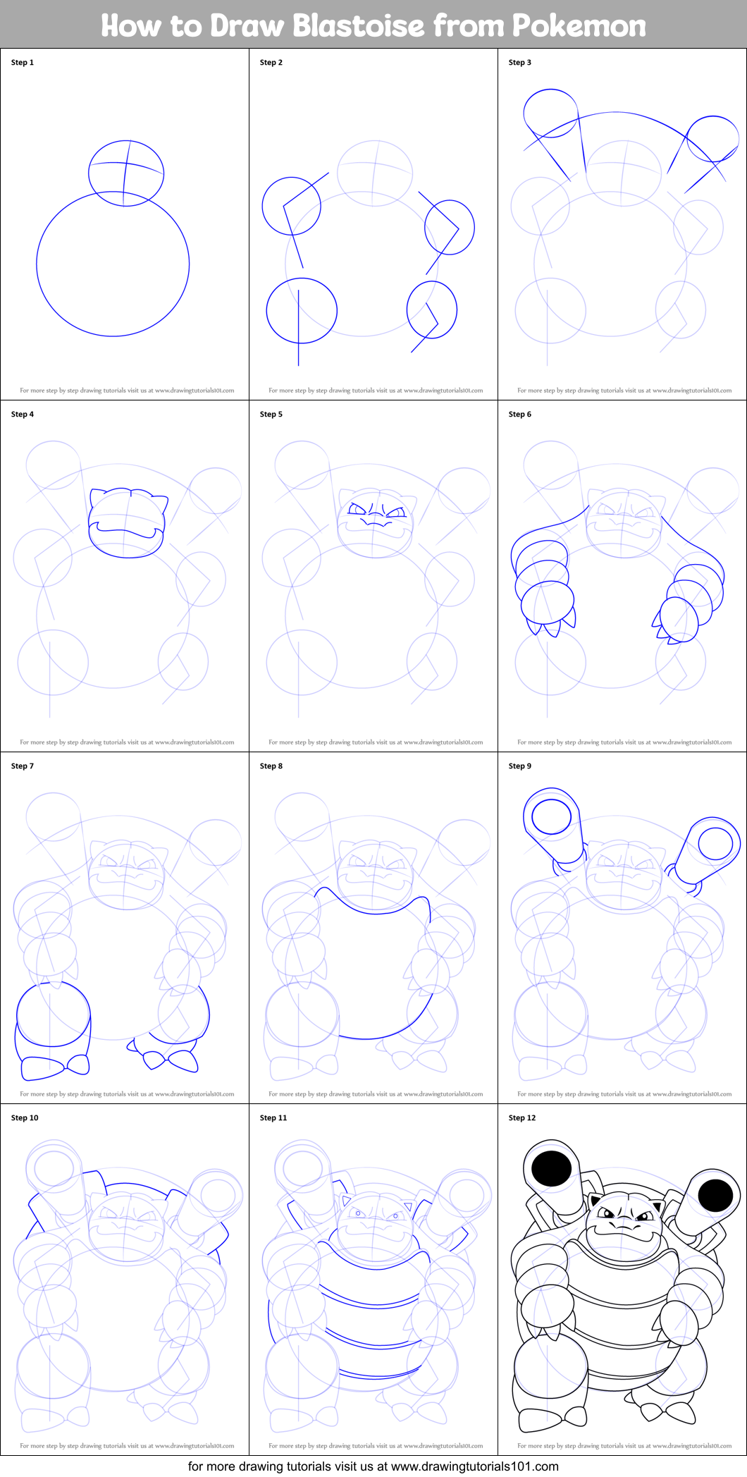 How to Draw Blastoise from Pokemon Printable Step by Step