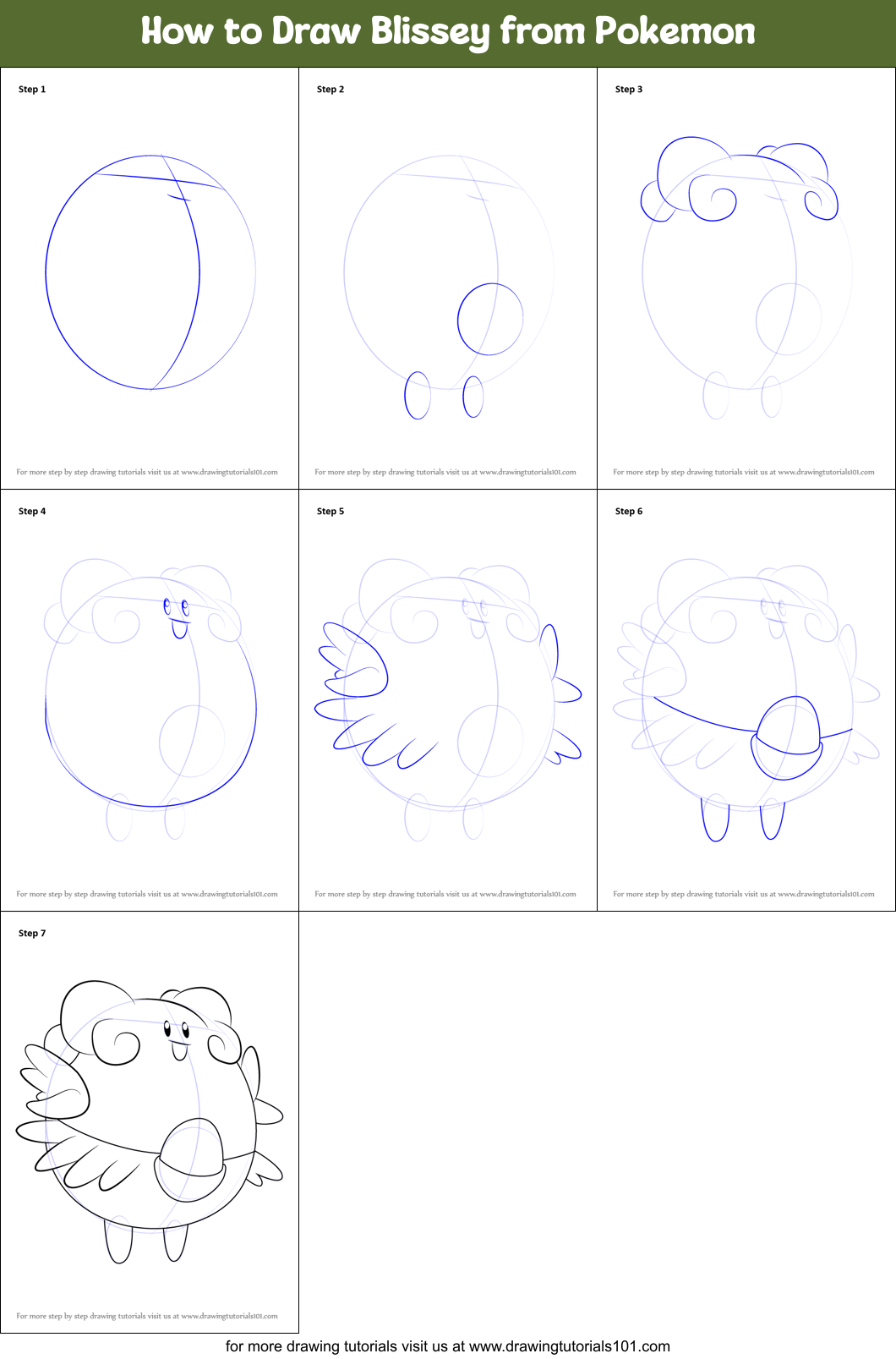 How to Draw Blissey from Pokemon Printable Step by Step