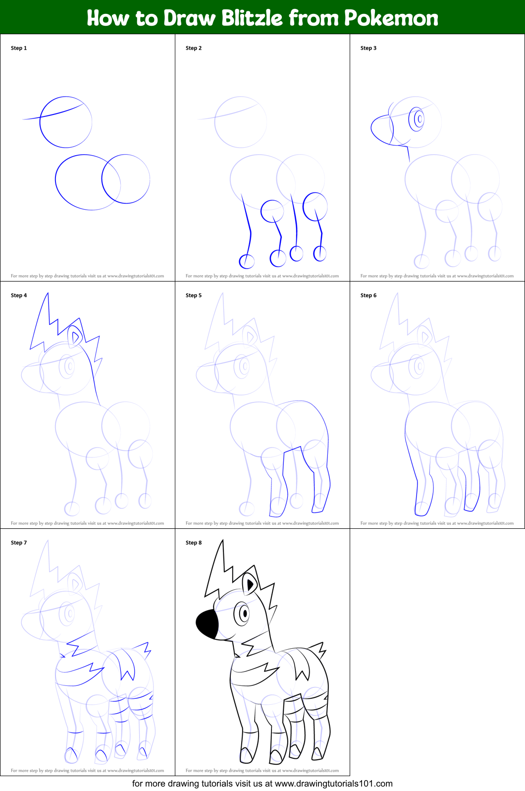 How to Draw Blitzle from Pokemon printable step by step drawing sheet
