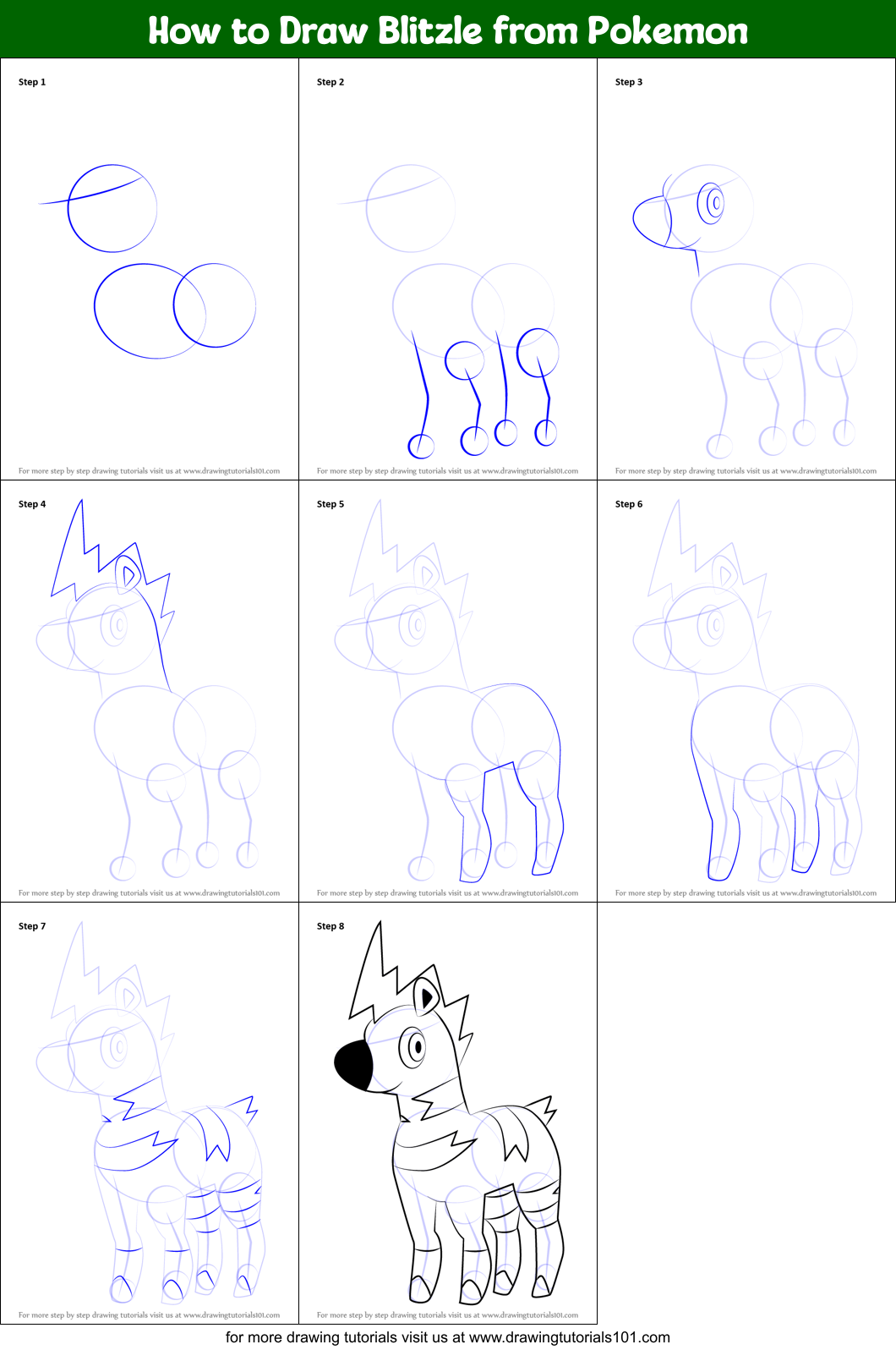 How to Draw Blitzle from Pokemon Printable Step by Step