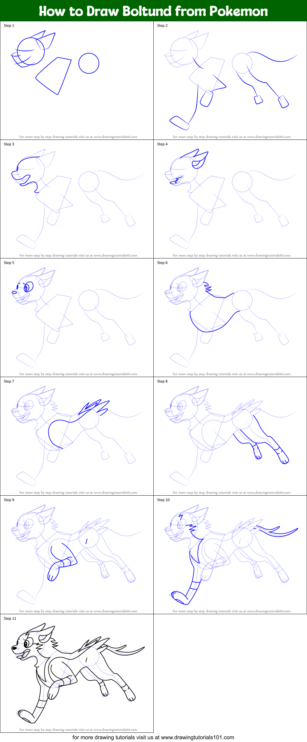 How to Draw Boltund from Pokemon Printable Step by Step