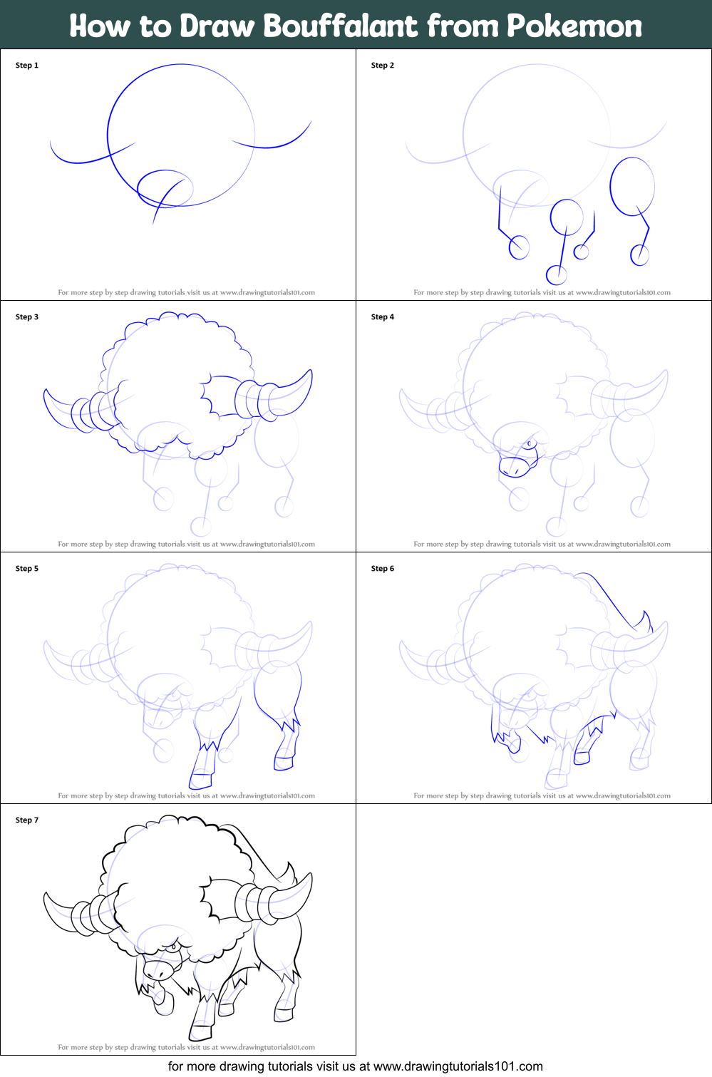 How to Draw Bouffalant from Pokemon Printable Step by Step