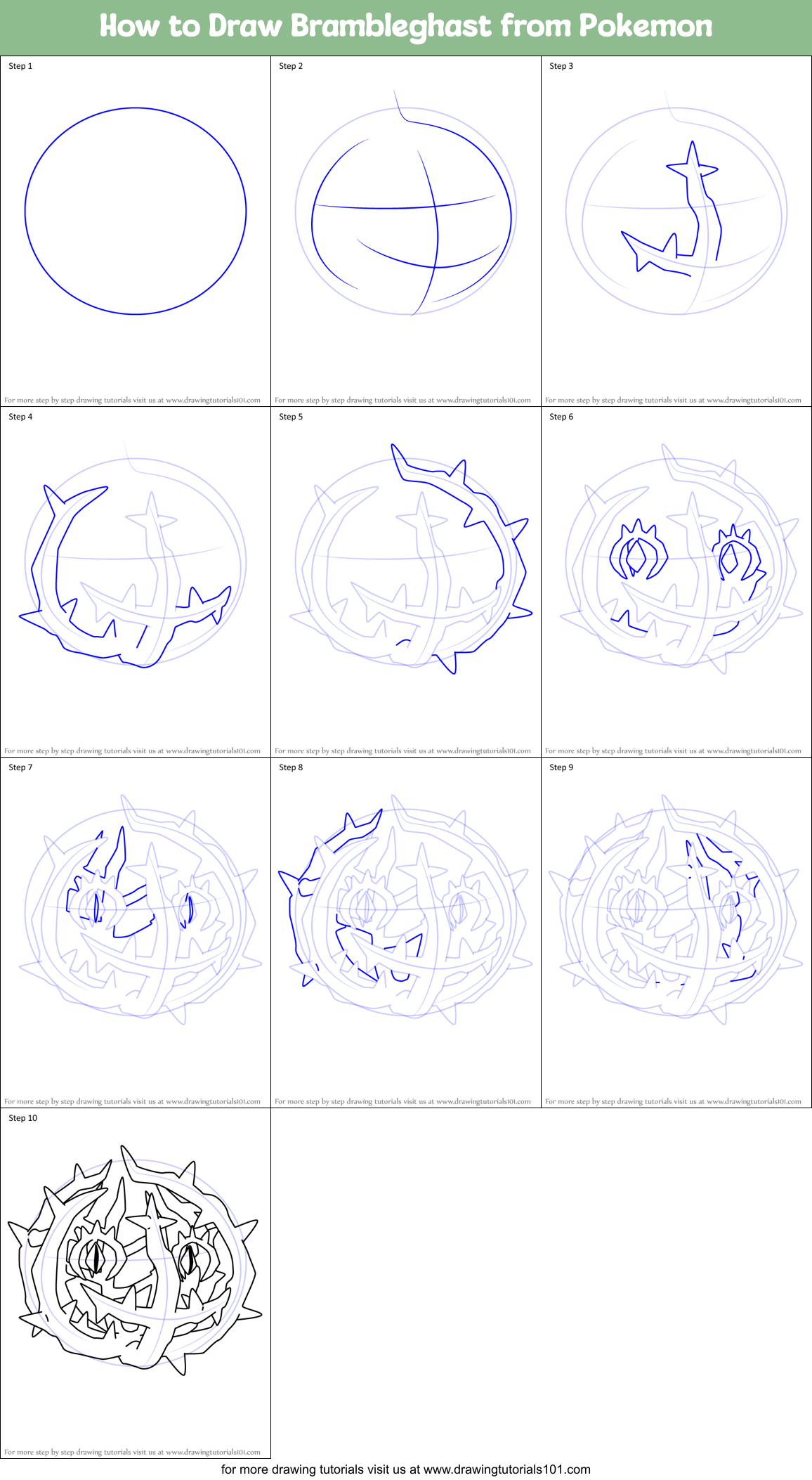 How to Draw Brambleghast from Pokemon Printable Step by Step