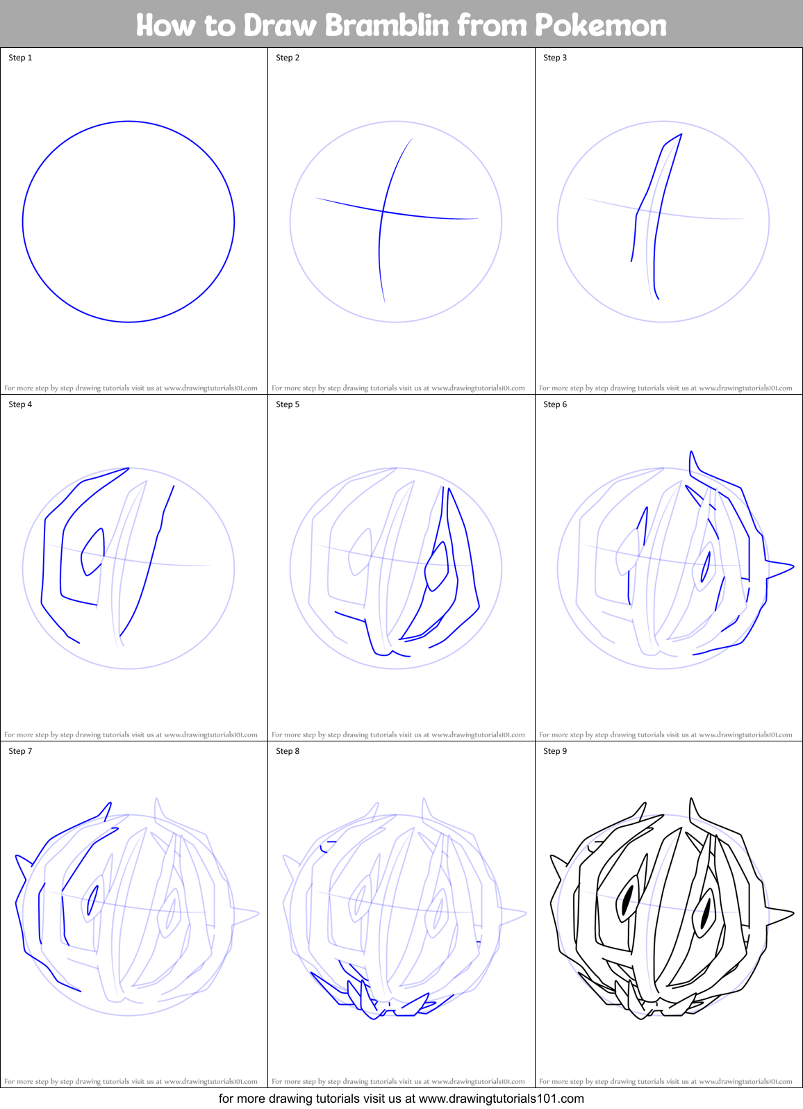 How to Draw Bramblin from Pokemon Printable Step by Step