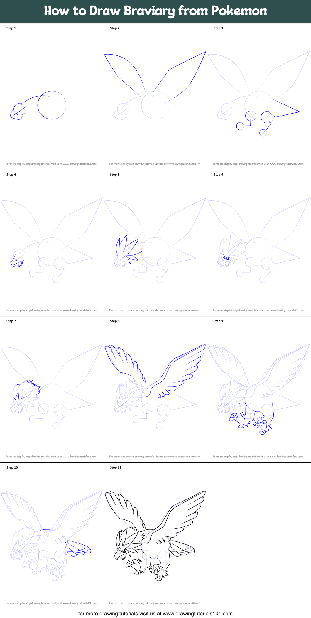 How to Draw Braviary from Pokemon Printable Step by Step