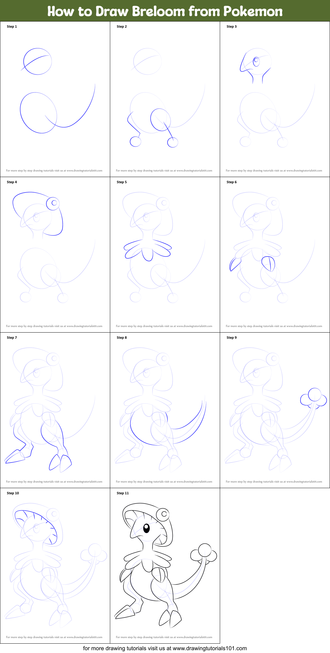 How to Draw Breloom from Pokemon Printable Step by Step