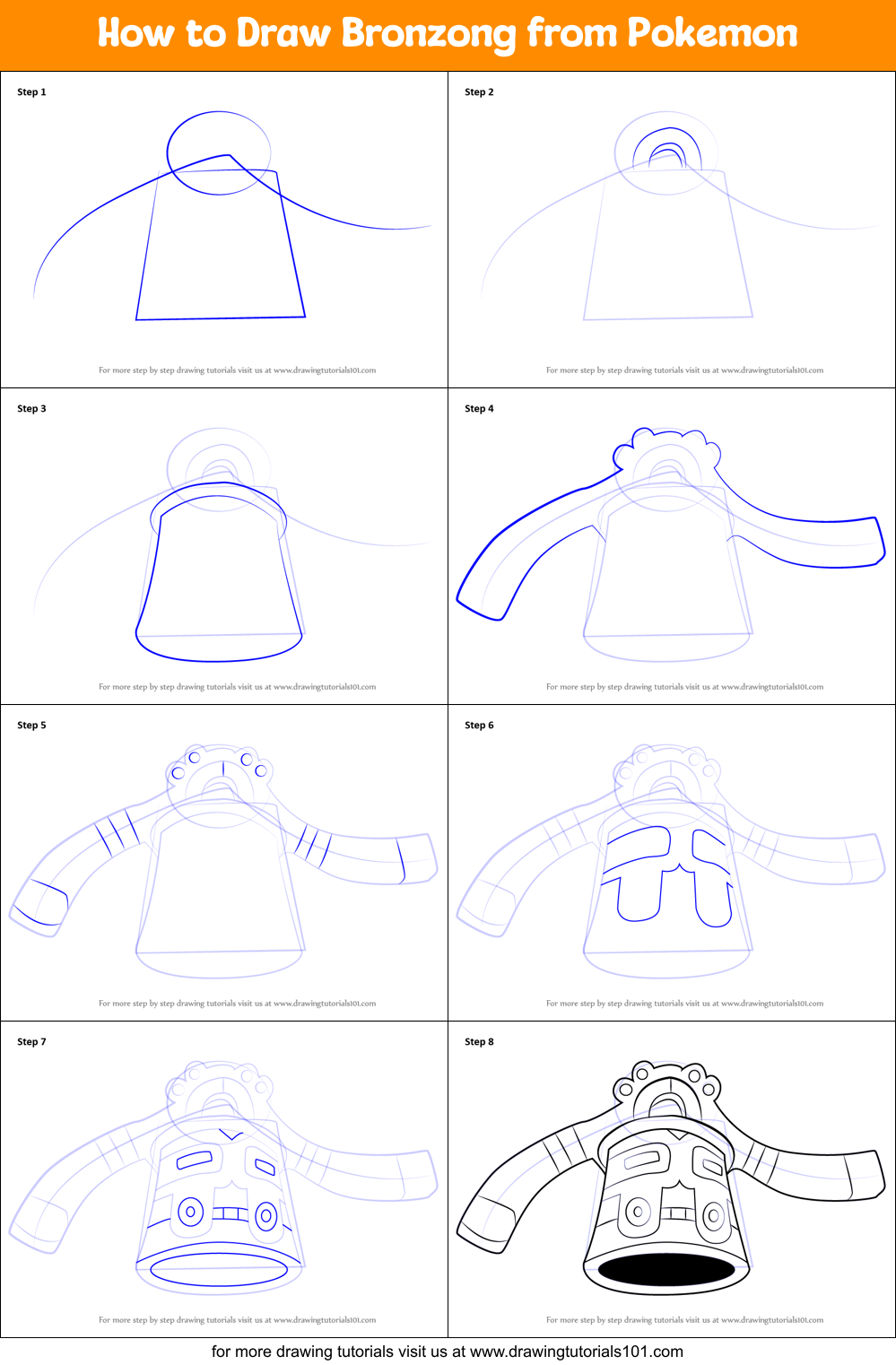 How to Draw Bronzong from Pokemon Printable Step by Step