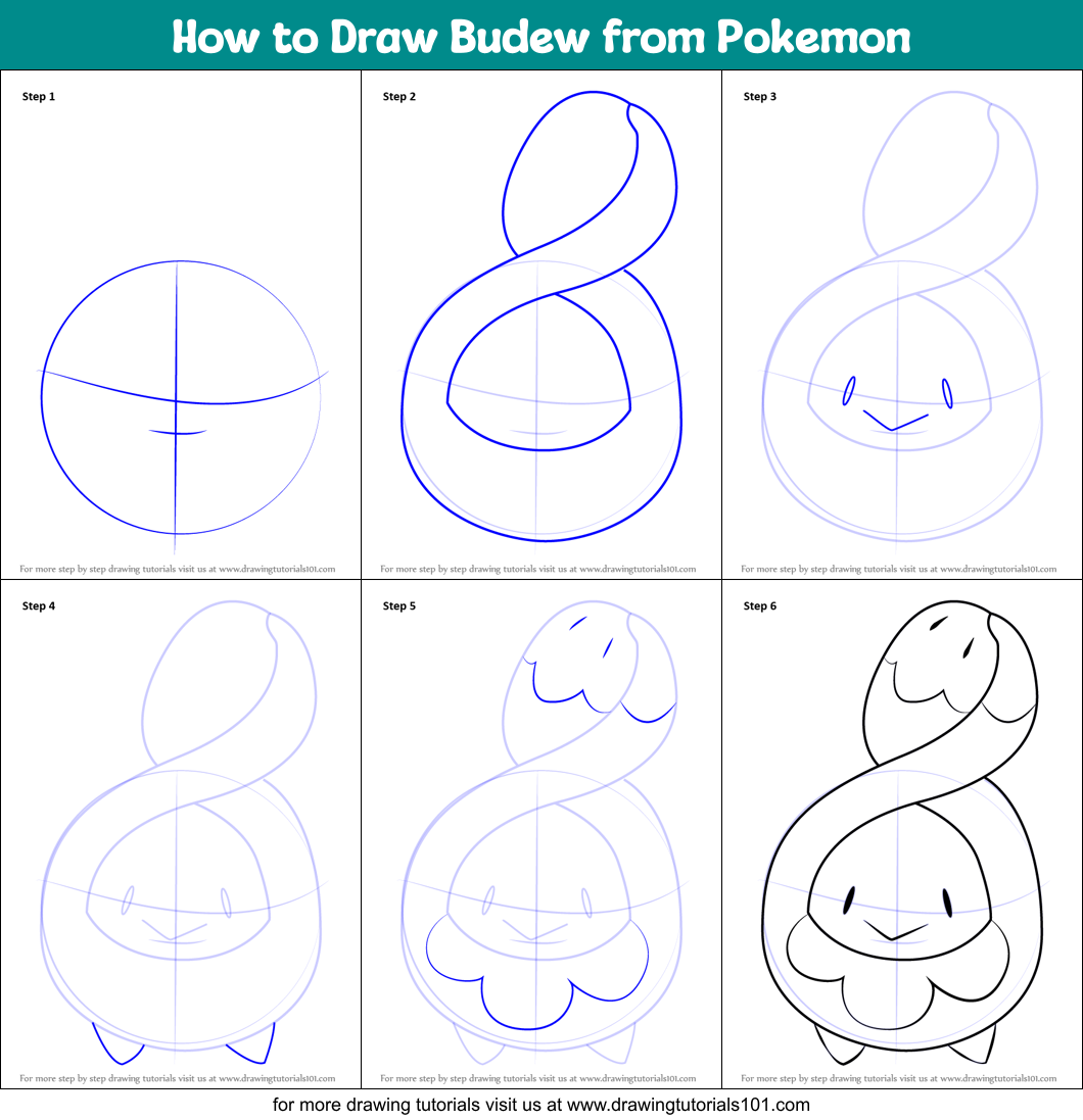 How to Draw Budew from Pokemon Printable Step by Step