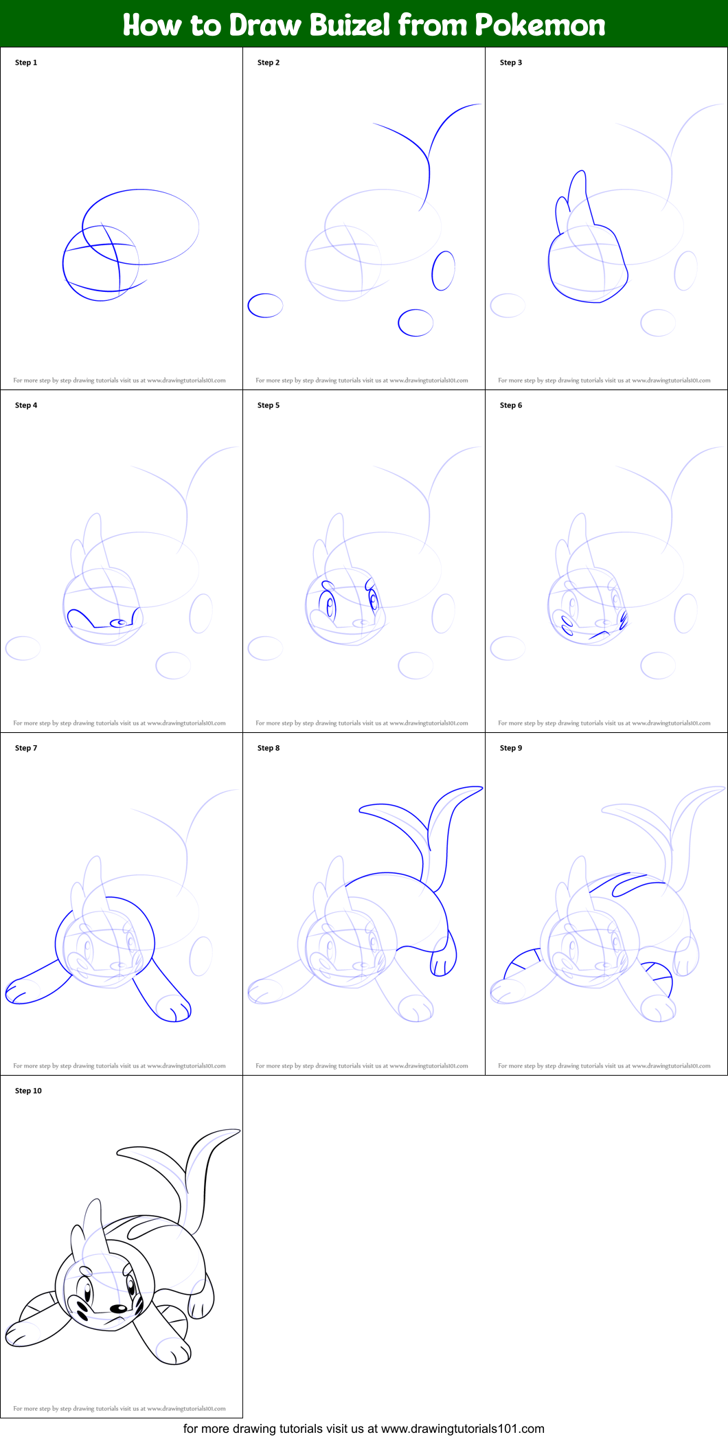 How to Draw Buizel from Pokemon Printable Step by Step