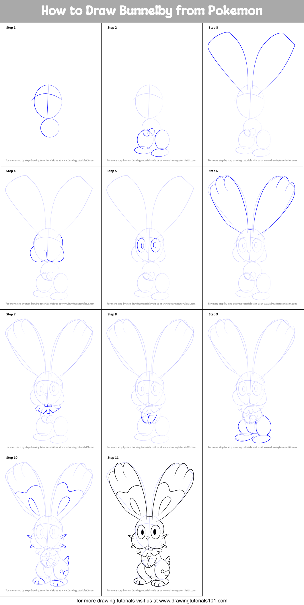 How to Draw Bunnelby from Pokemon Printable Step by Step