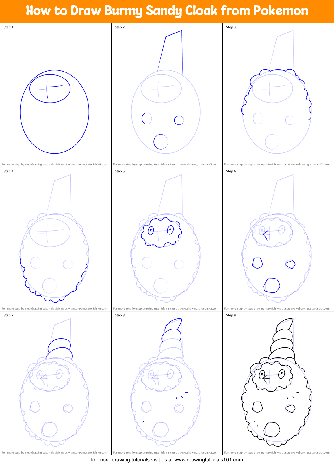 How to Draw Burmy Sandy Cloak from Pokemon Printable Step by Step