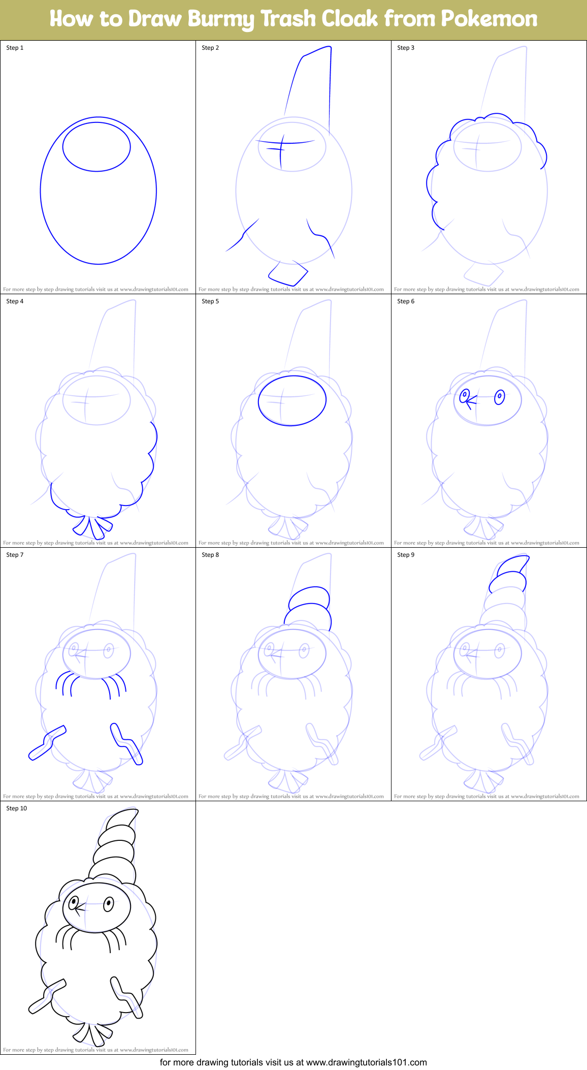 How to Draw Burmy Trash Cloak from Pokemon Printable Step by Step