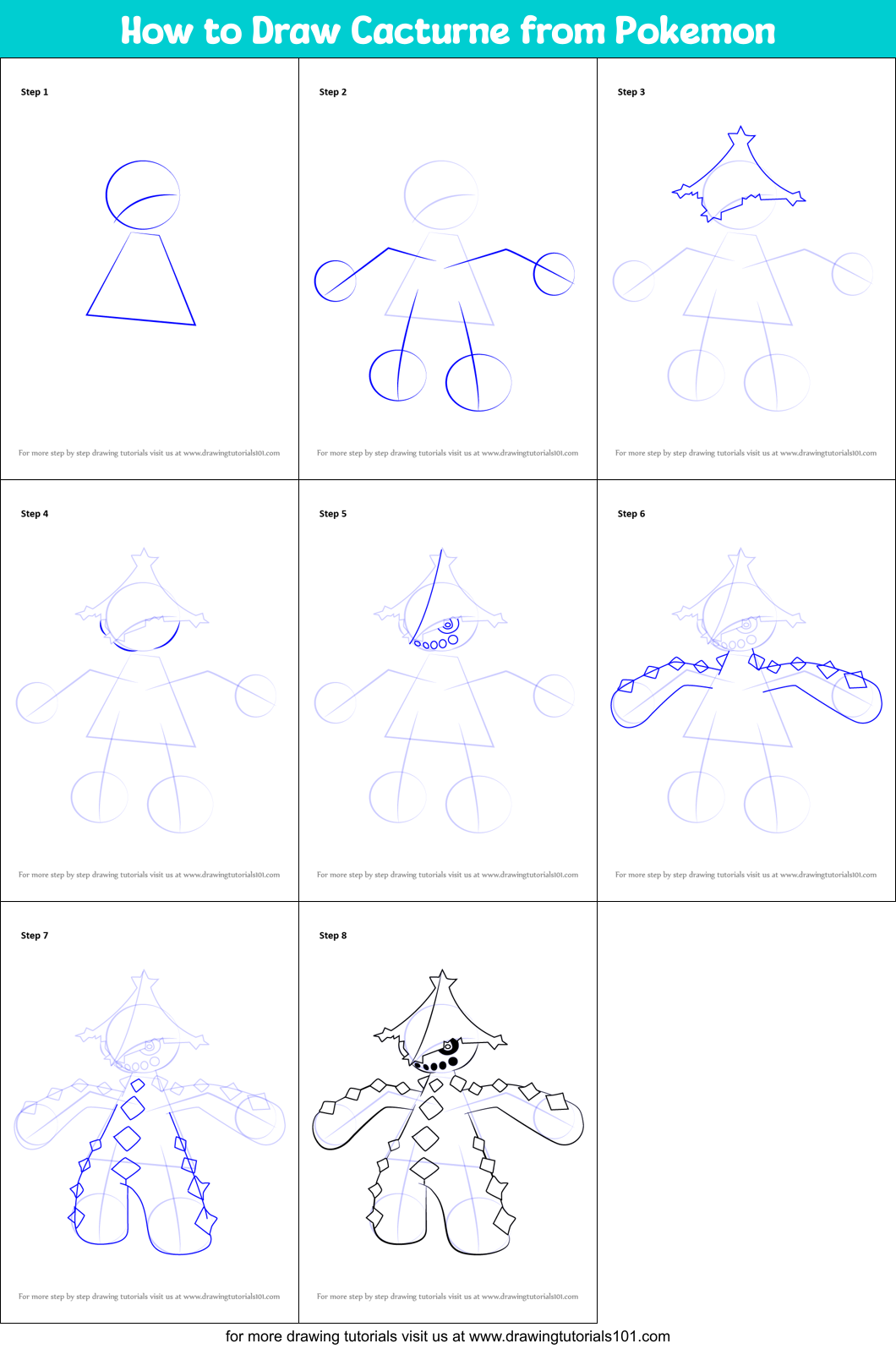 How to Draw Cacturne from Pokemon Printable Step by Step