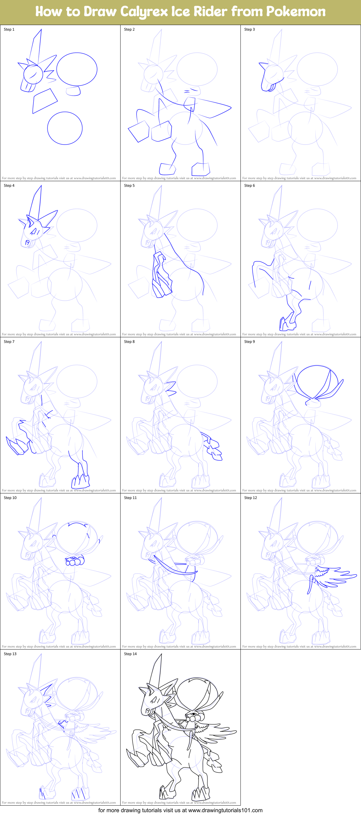 How to Draw Calyrex Ice Rider from Pokemon Printable Step by Step
