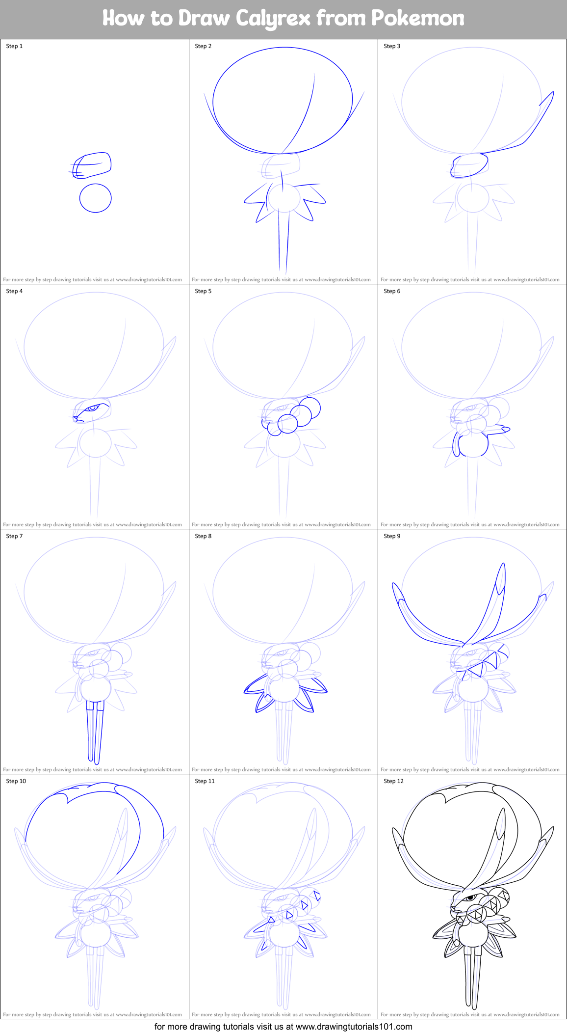 How to Draw Calyrex from Pokemon Printable Step by Step