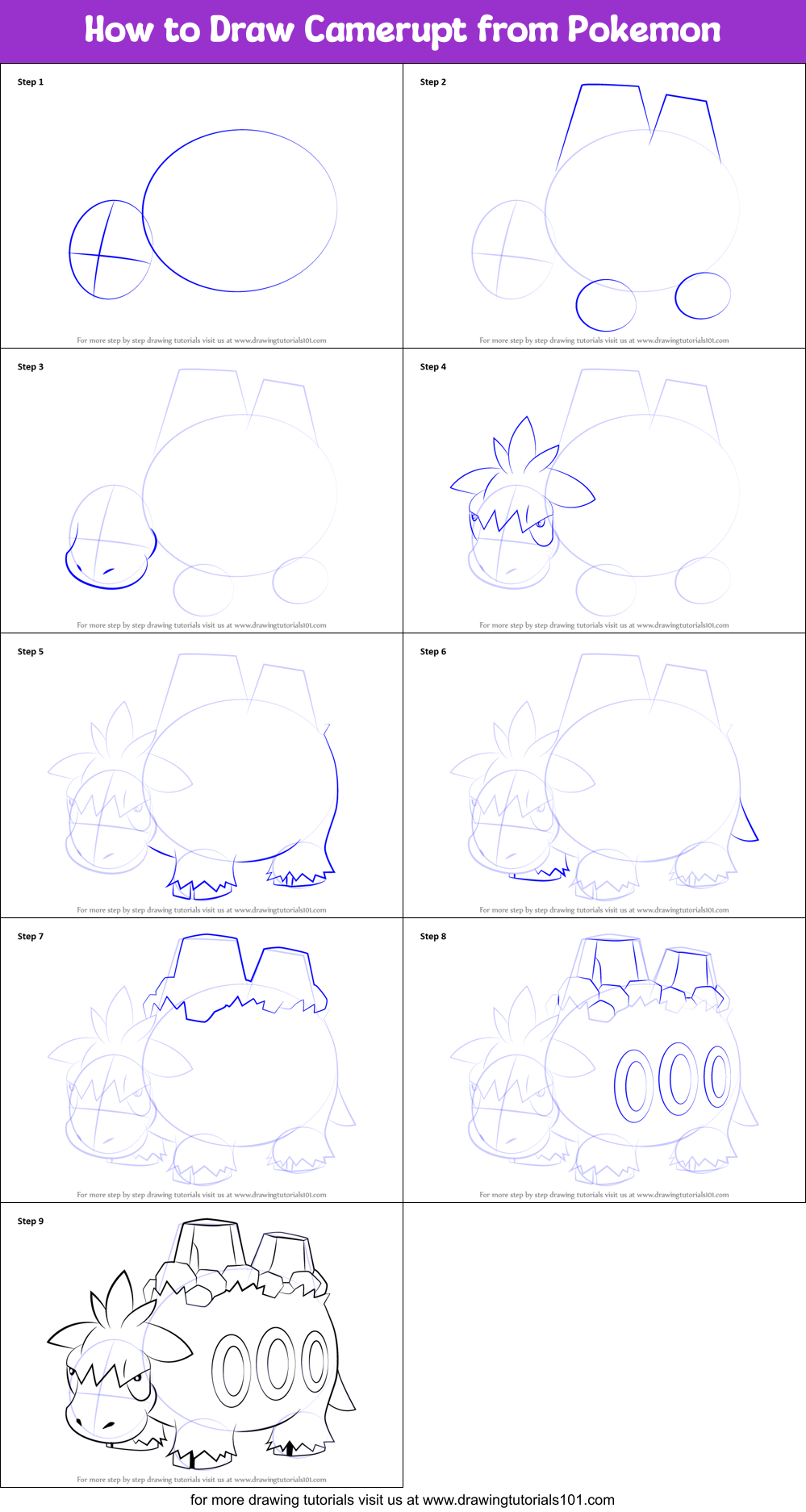 How to Draw Camerupt from Pokemon Printable Step by Step