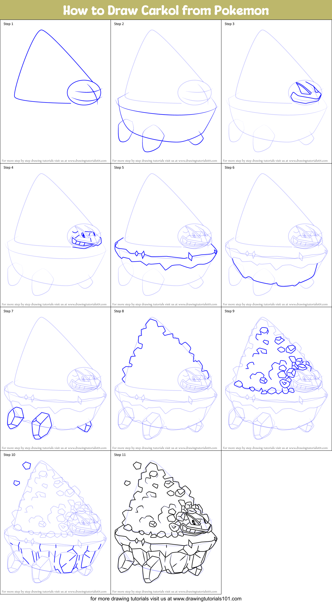 How to Draw Carkol from Pokemon Printable Step by Step
