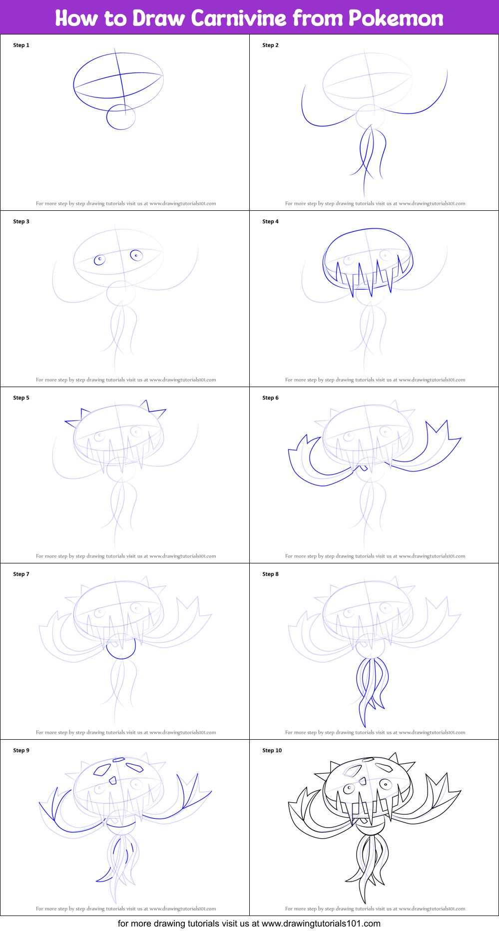 How to Draw Carnivine from Pokemon printable step by step drawing sheet