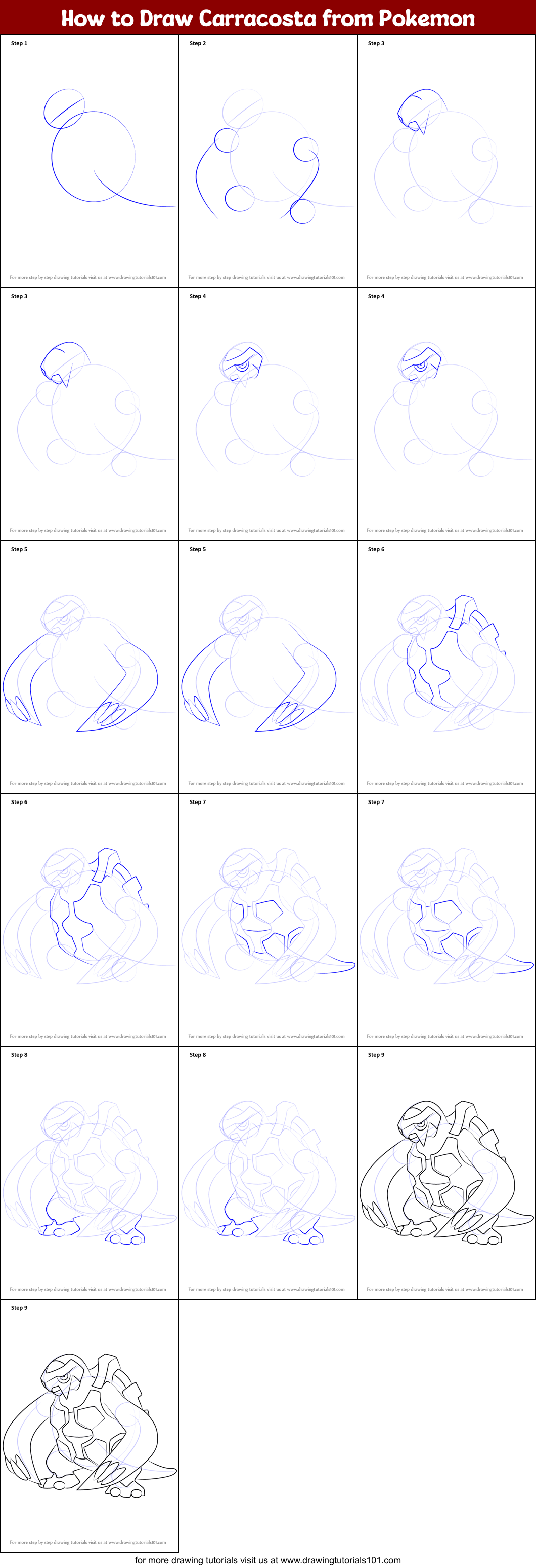 How to Draw Carracosta from Pokemon Printable Step by Step