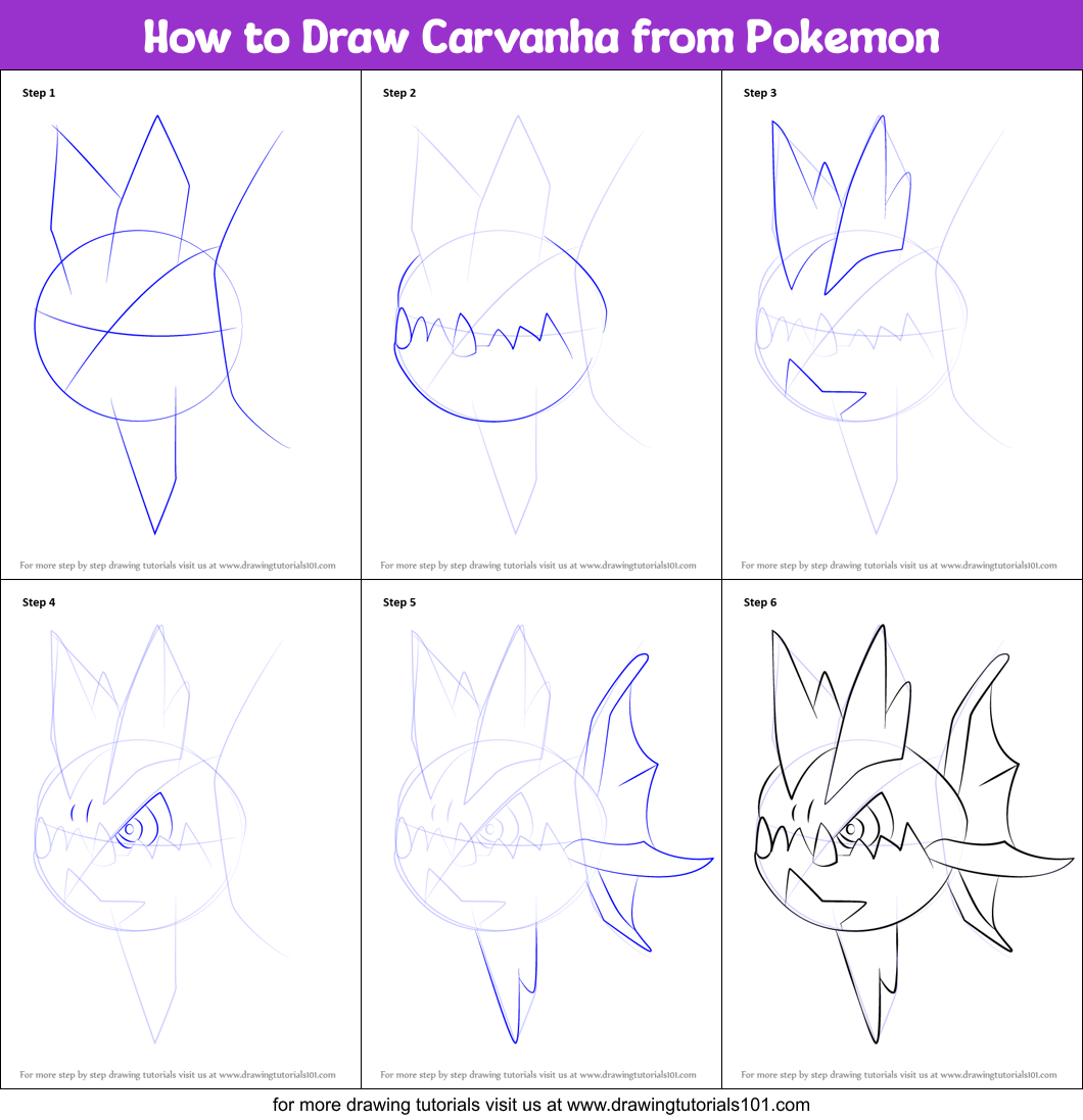 How to Draw Carvanha from Pokemon Printable Step by Step