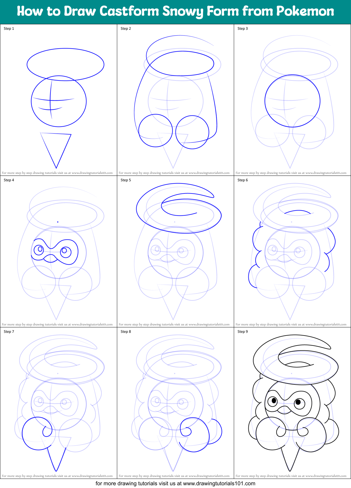How to Draw Castform Snowy Form from Pokemon Printable Step by Step
