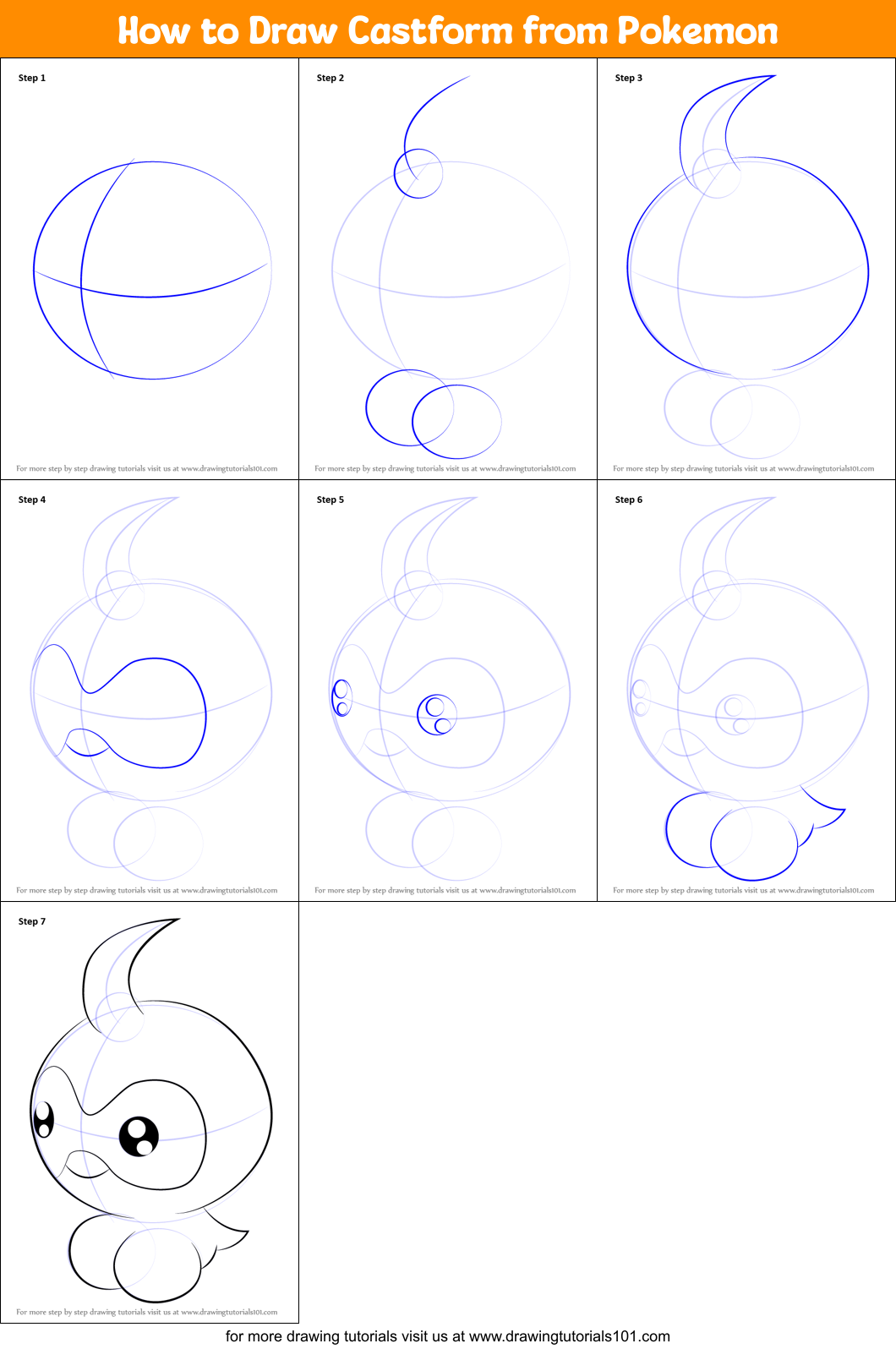How to Draw Castform from Pokemon Printable Step by Step