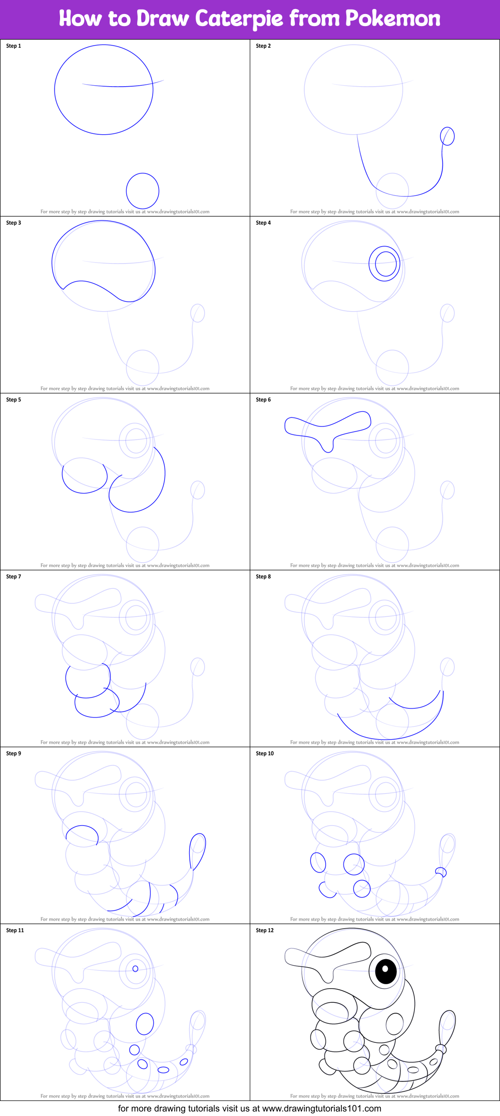 How to Draw Caterpie from Pokemon Printable Step by Step