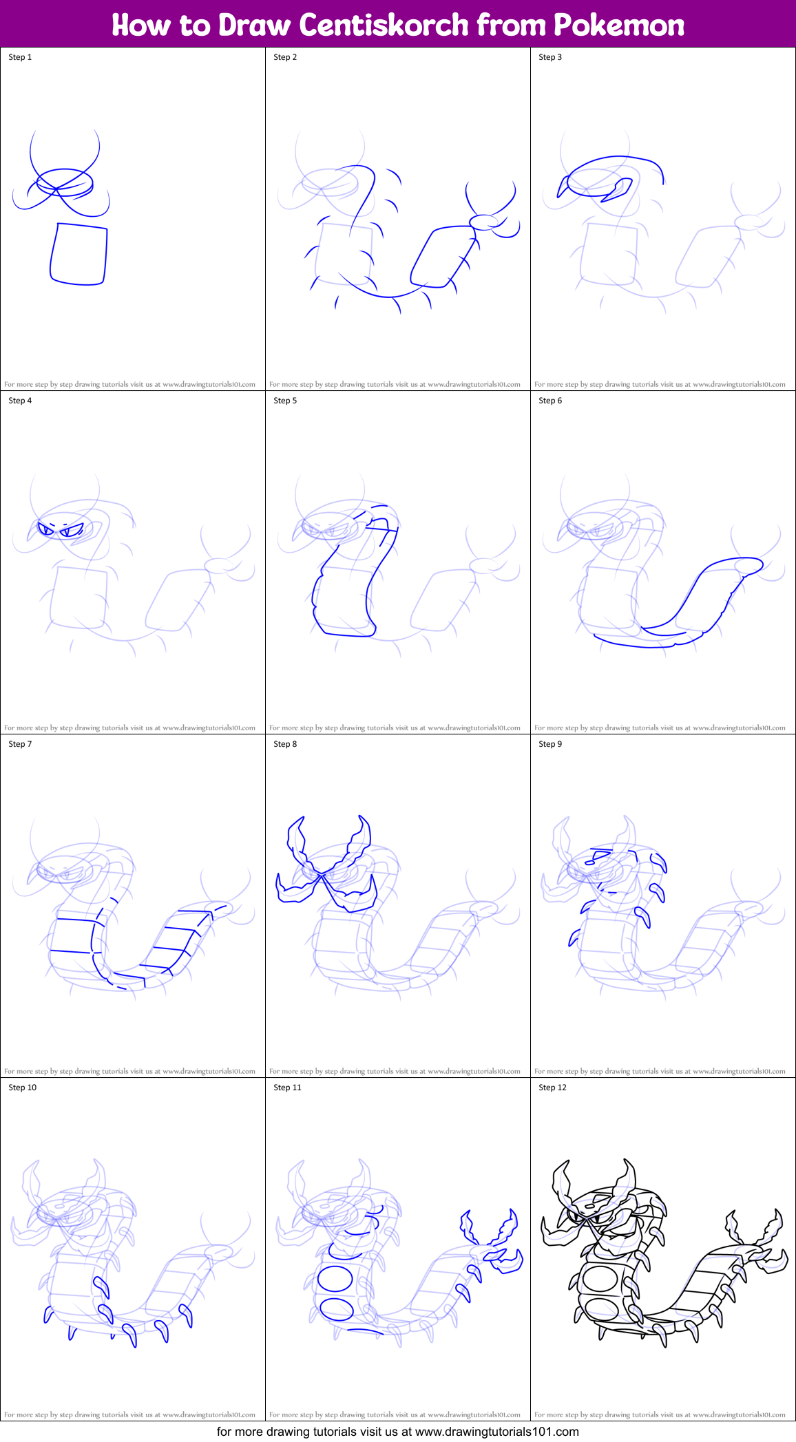 How to Draw Centiskorch from Pokemon Printable Step by Step