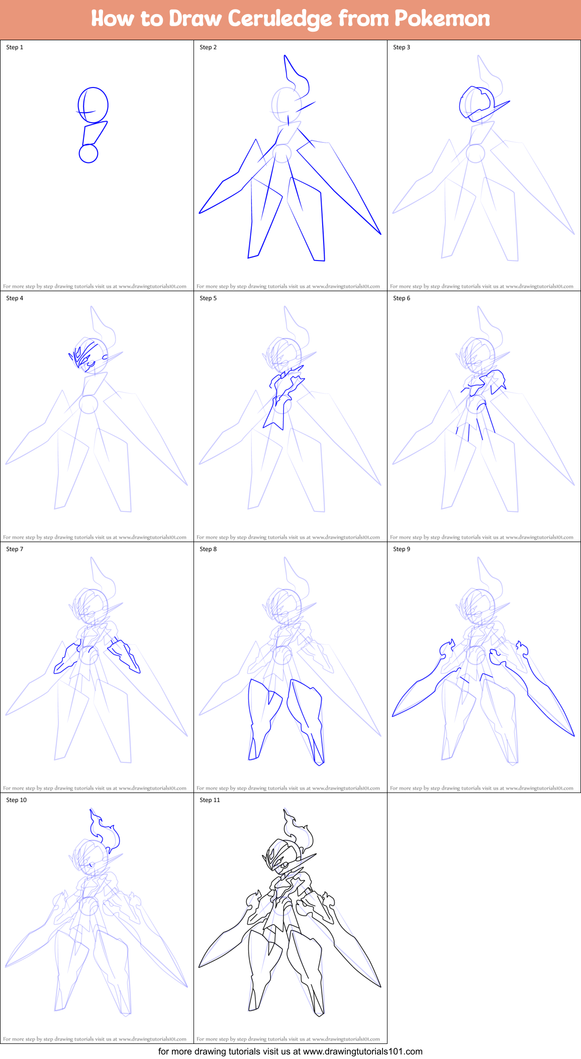 How to Draw Ceruledge from Pokemon Printable Step by Step