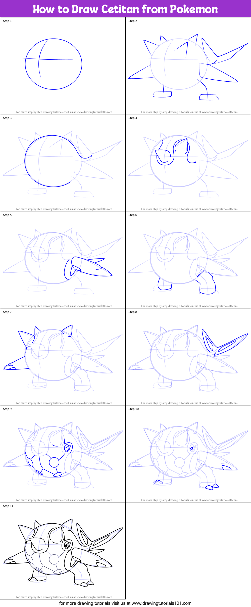How to Draw Cetitan from Pokemon Printable Step by Step