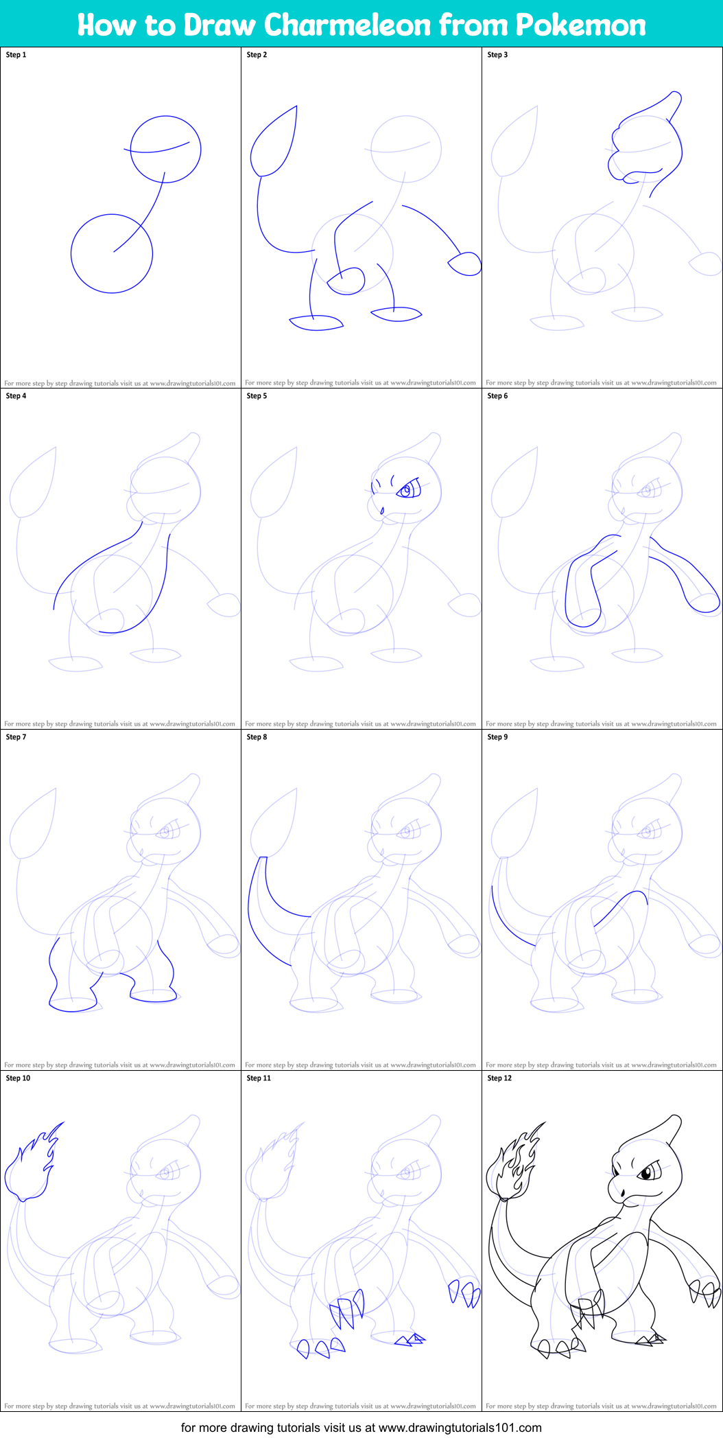 How to Draw Charmeleon from Pokemon Printable Step by Step