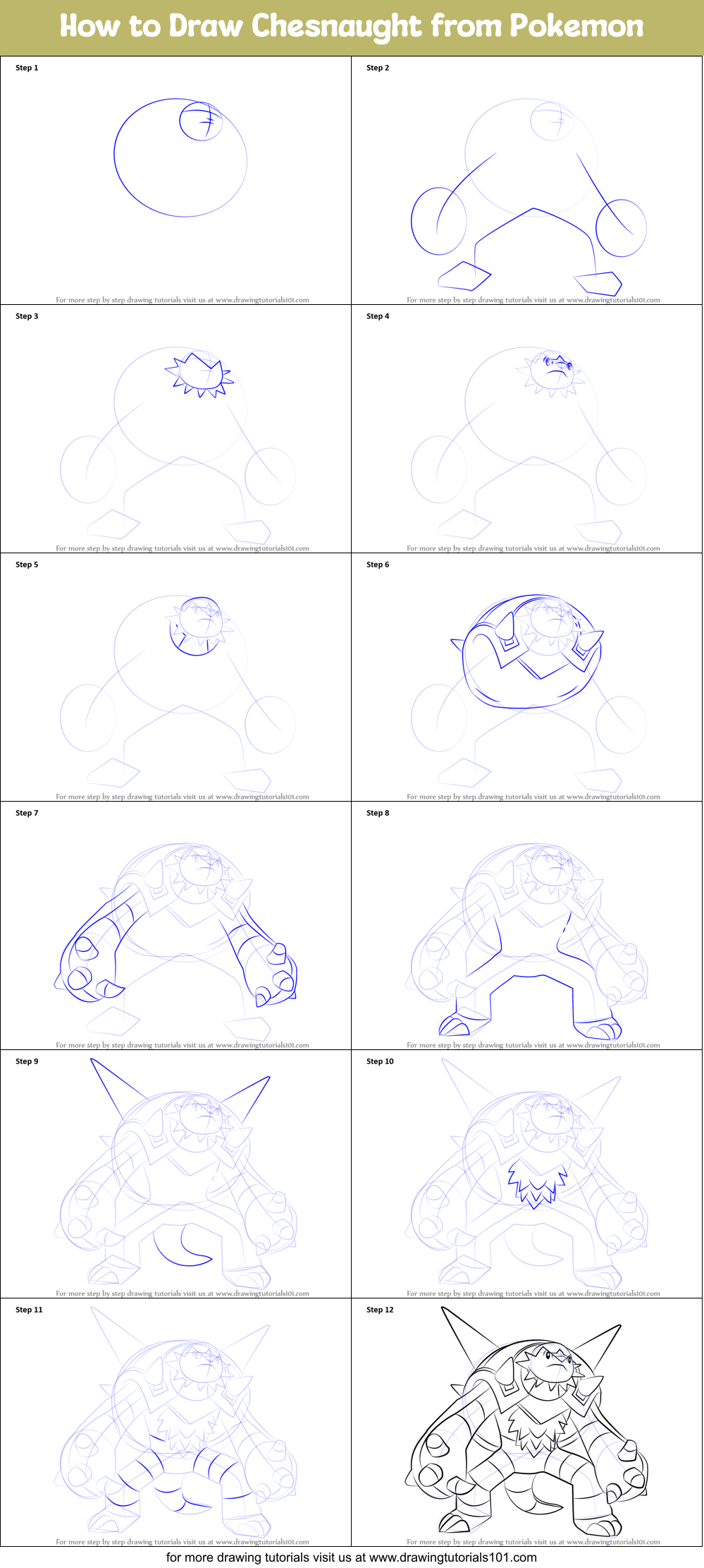 How to Draw Chesnaught from Pokemon Printable Step by Step