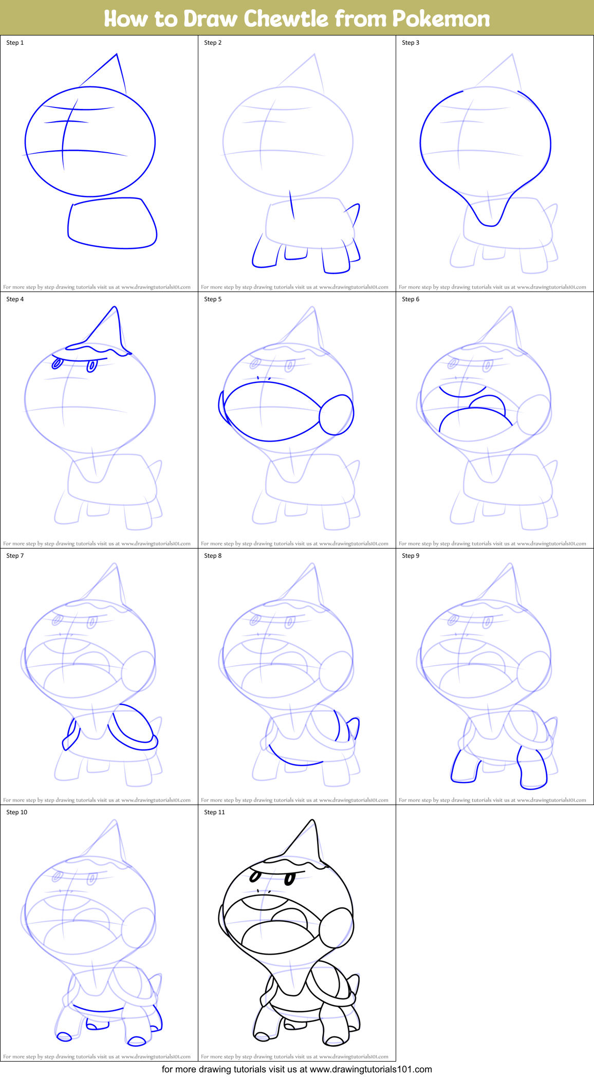How to Draw Chewtle from Pokemon Printable Step by Step