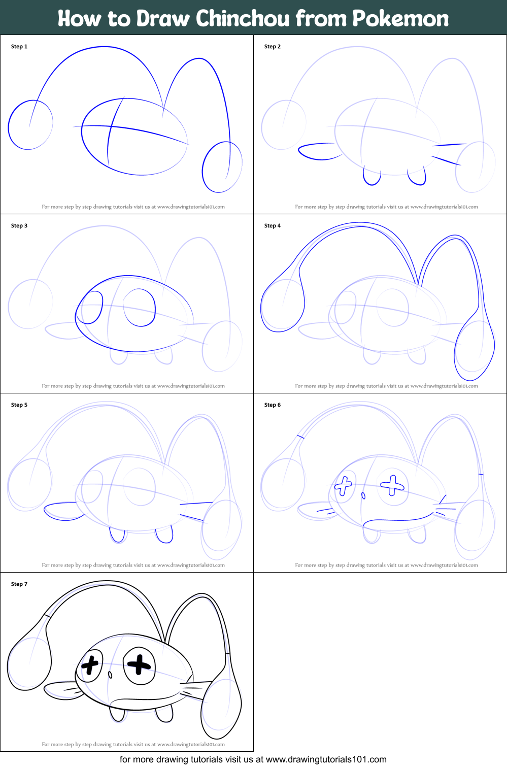 How to Draw Chinchou from Pokemon Printable Step by Step