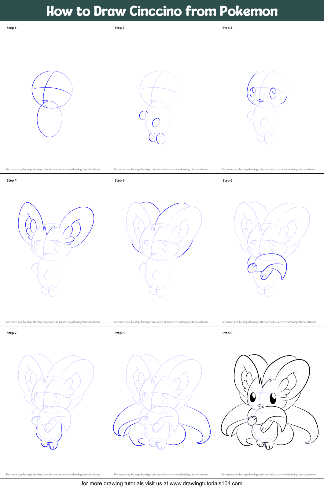 How to Draw Cinccino from Pokemon Printable Step by Step