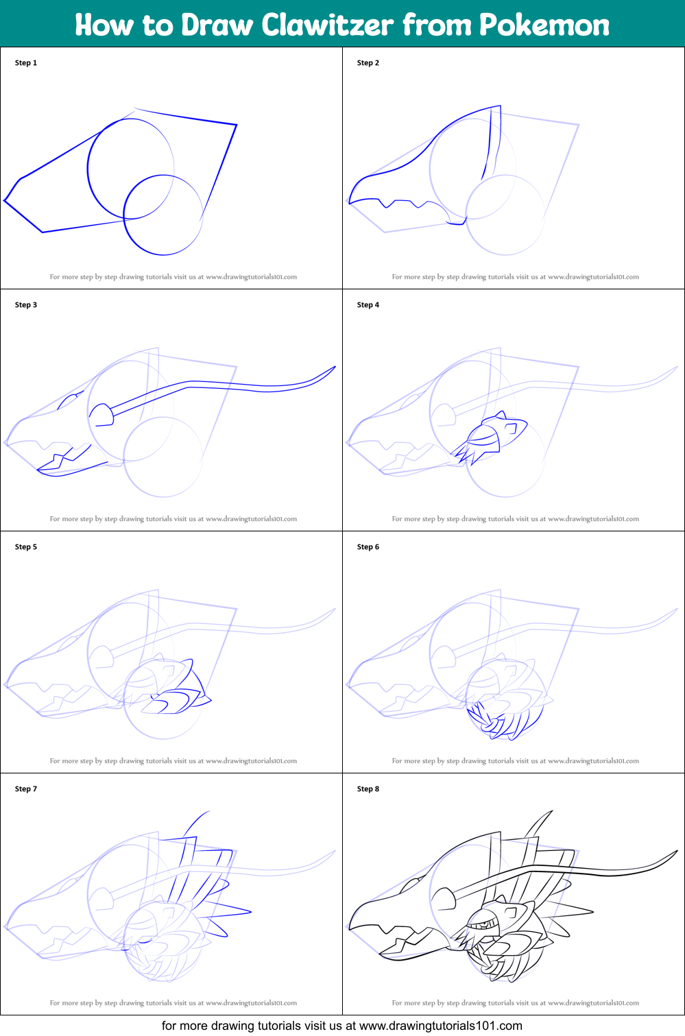 How to Draw Clawitzer from Pokemon Printable Step by Step