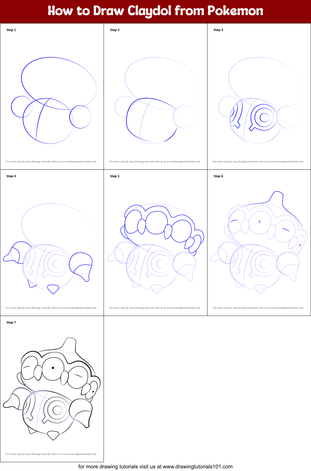 How to Draw Claydol from Pokemon Printable Step by Step