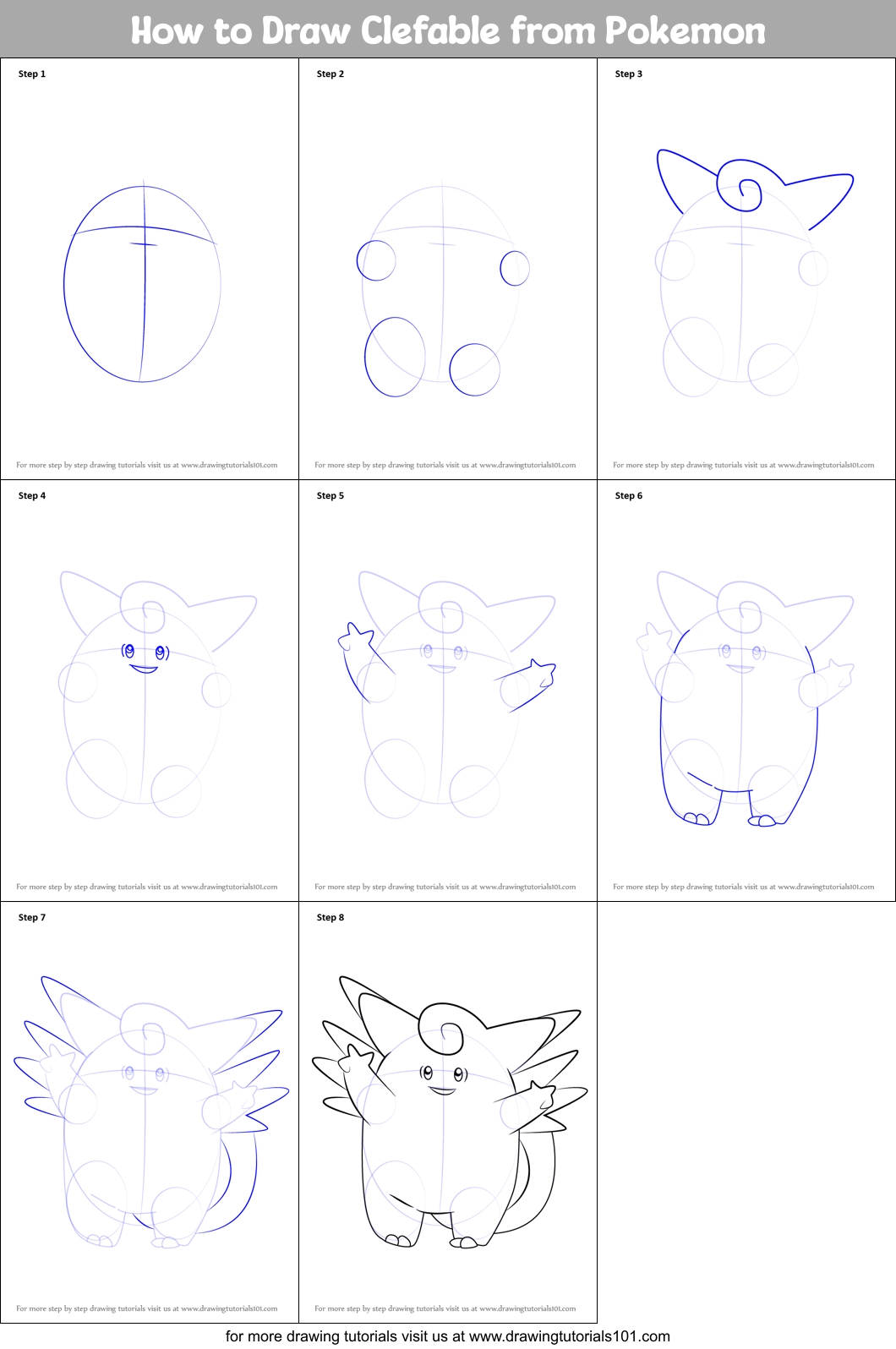 How to Draw Clefable from Pokemon Printable Step by Step