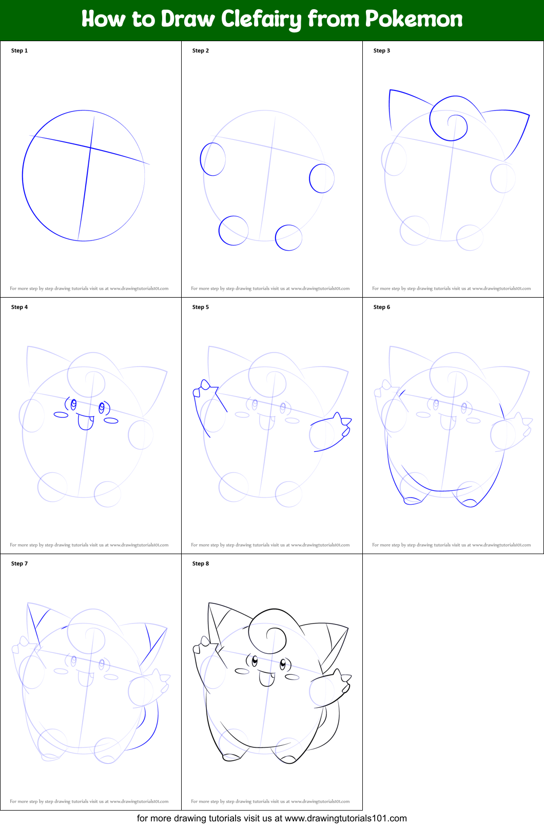 How to Draw Clefairy from Pokemon Printable Step by Step
