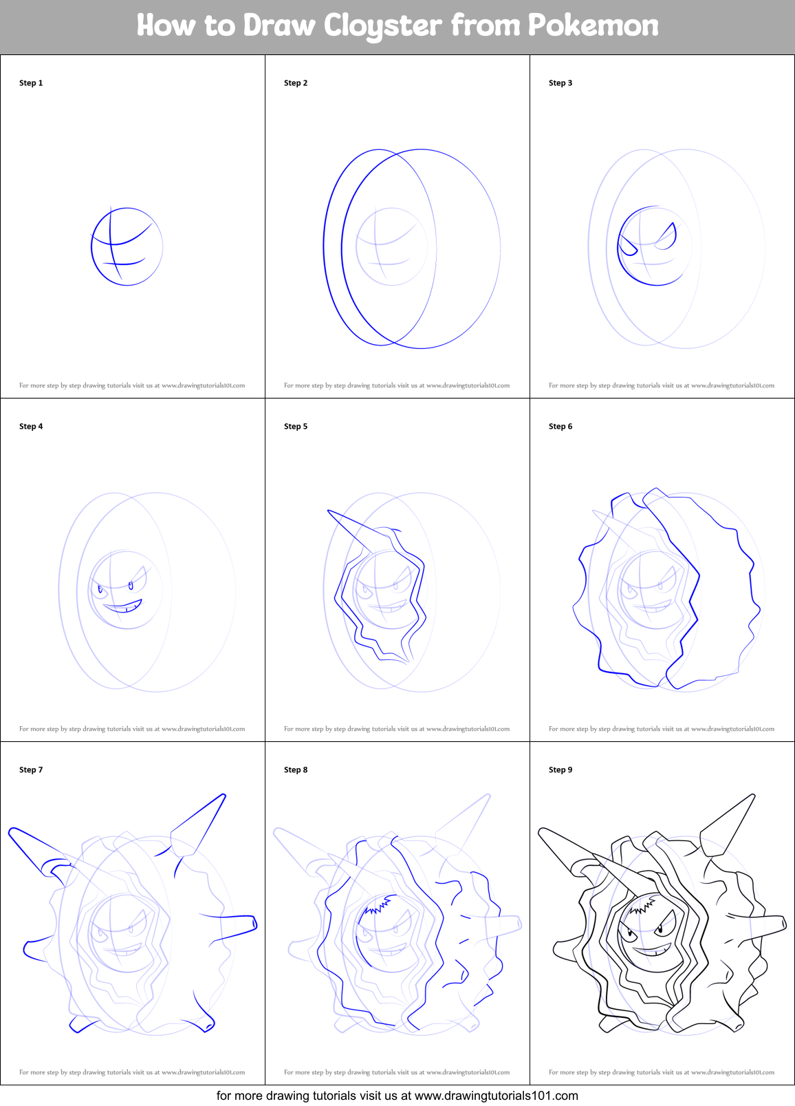 How to Draw Cloyster from Pokemon Printable Step by Step